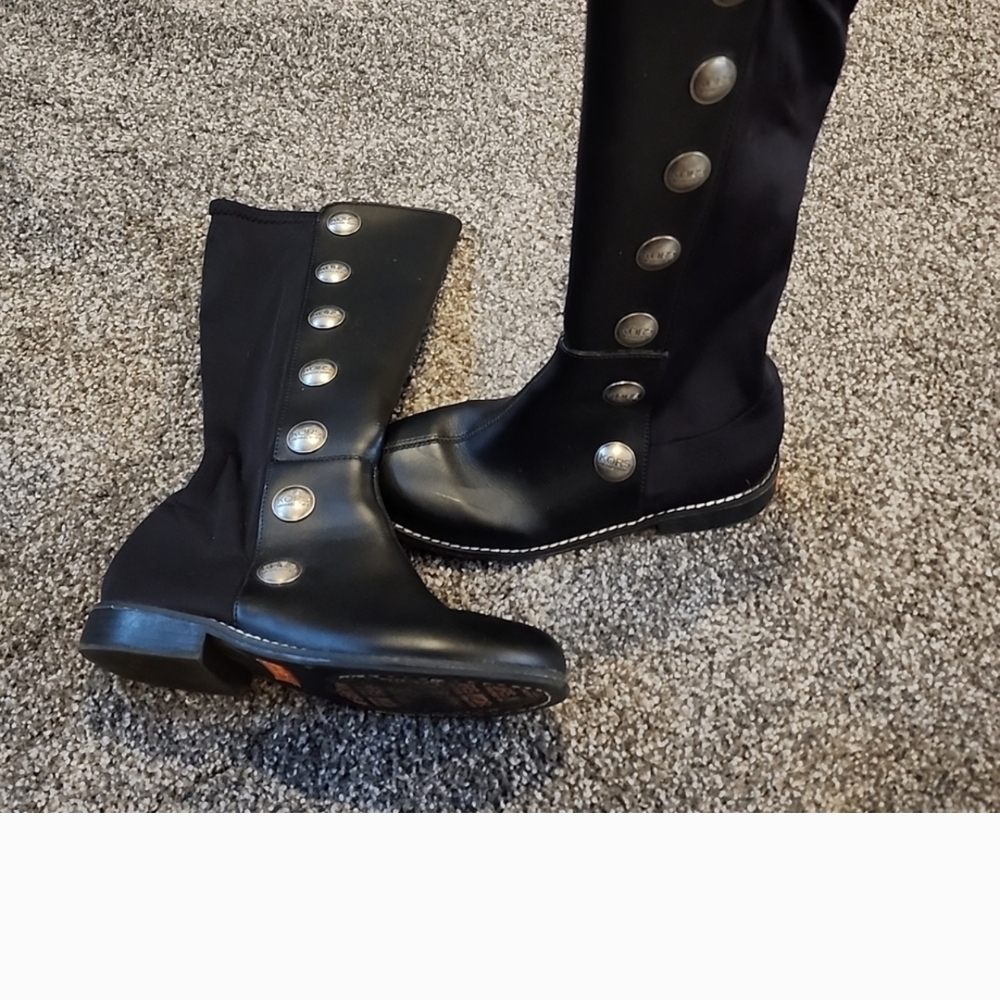 Michael Kors Black Moto Boots with Silver Buttons